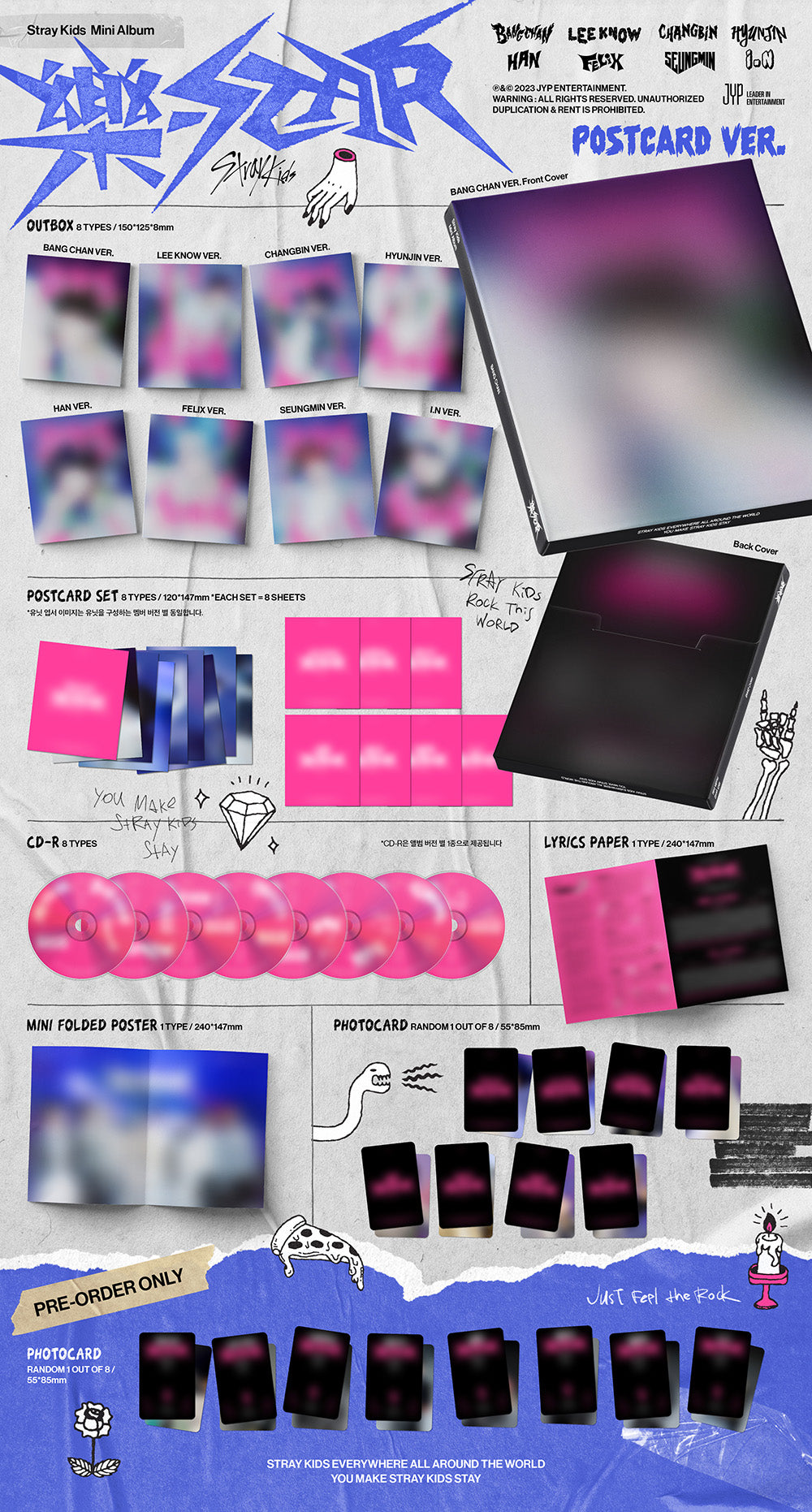 STRAY KIDS Mini Album 樂 ROCK STAR Postcard Version + You can choose Member