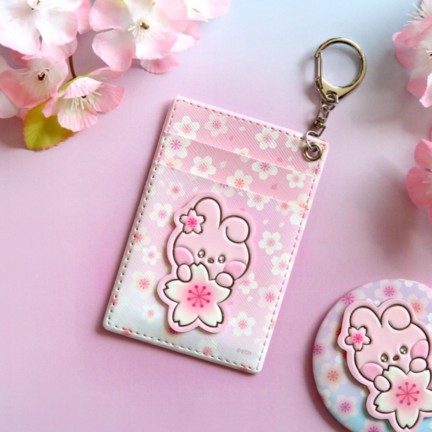 BT21 Minini Official Leather Patch Card Holder Cherry Blossom Ver