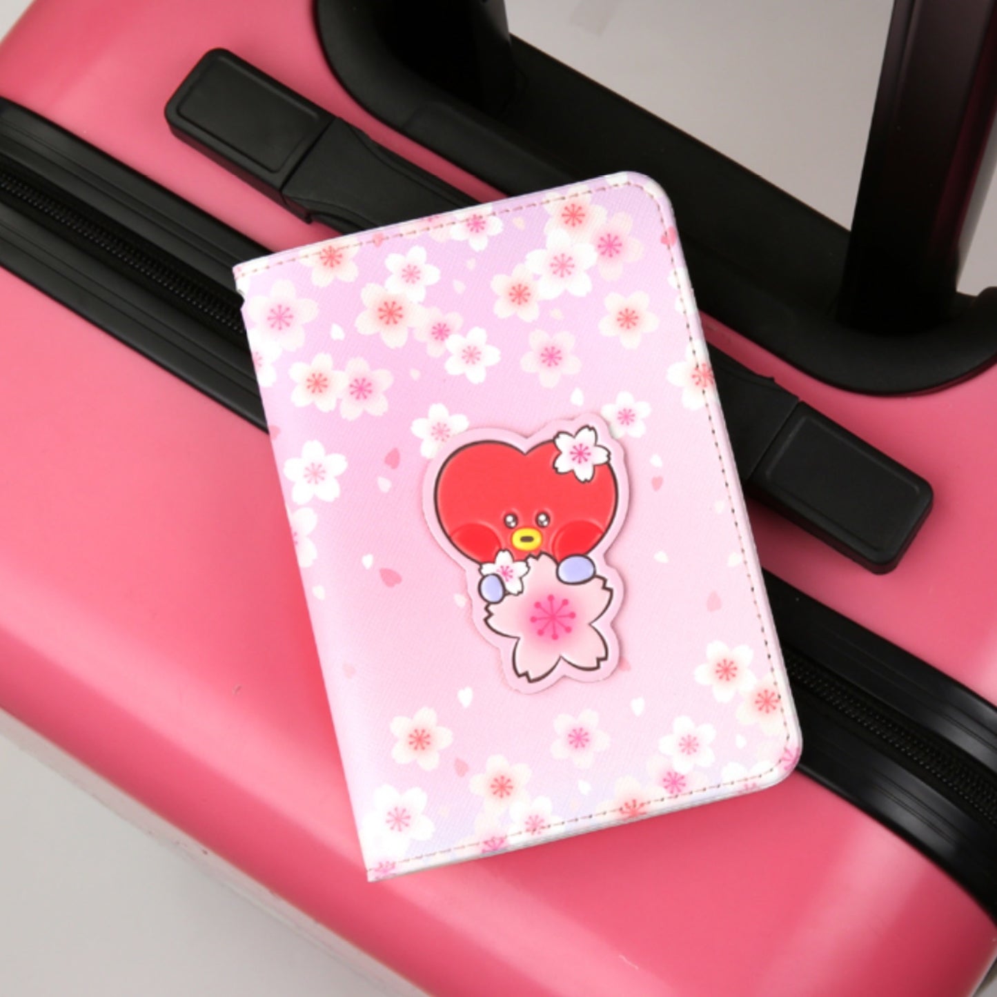 BT21 Minini Official Leather Patch Passport Cover Case S Size Cherry Blossom Ver
