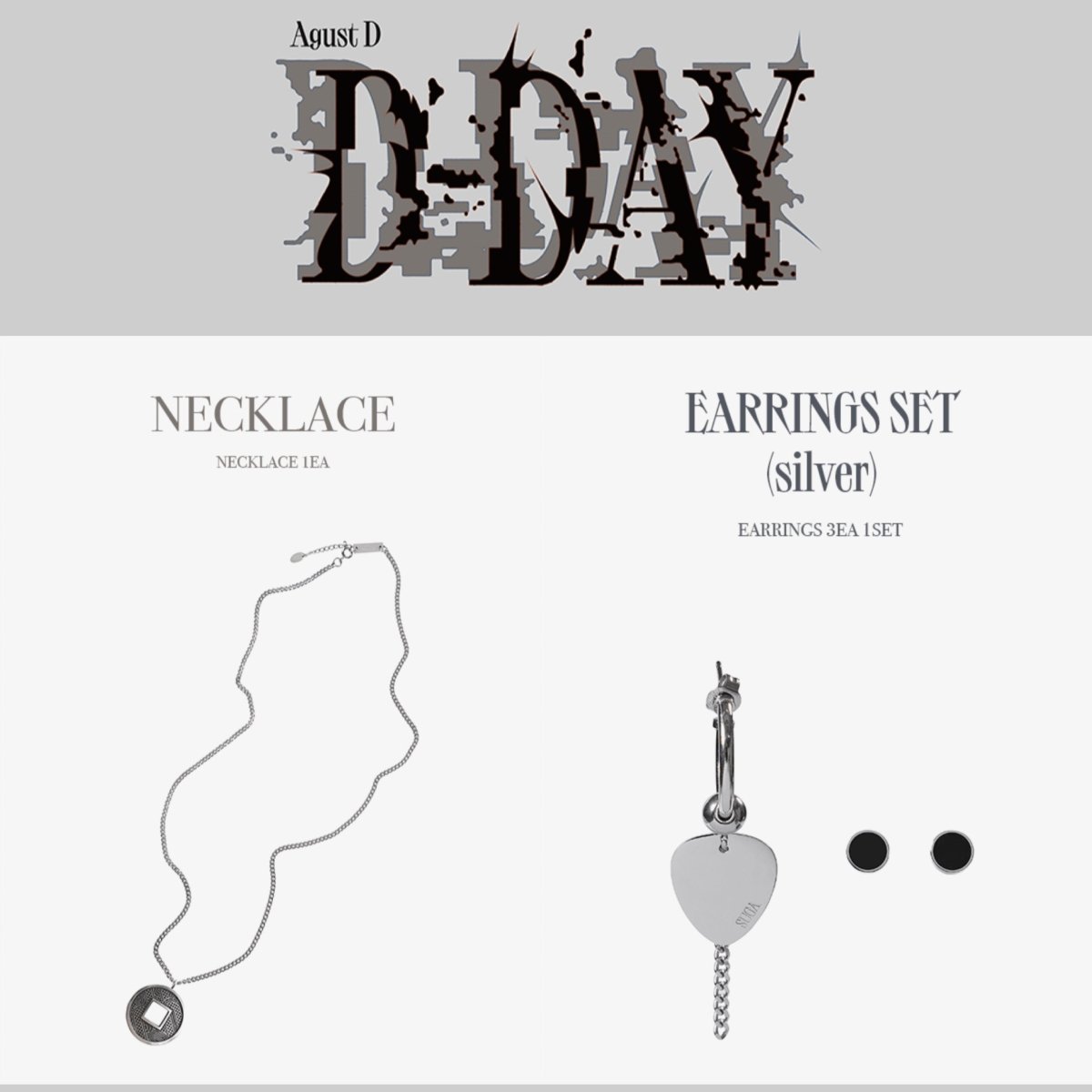 BTS SUGA - AGUST D Tour D-DAY Official Earrings Set & Necklace – K