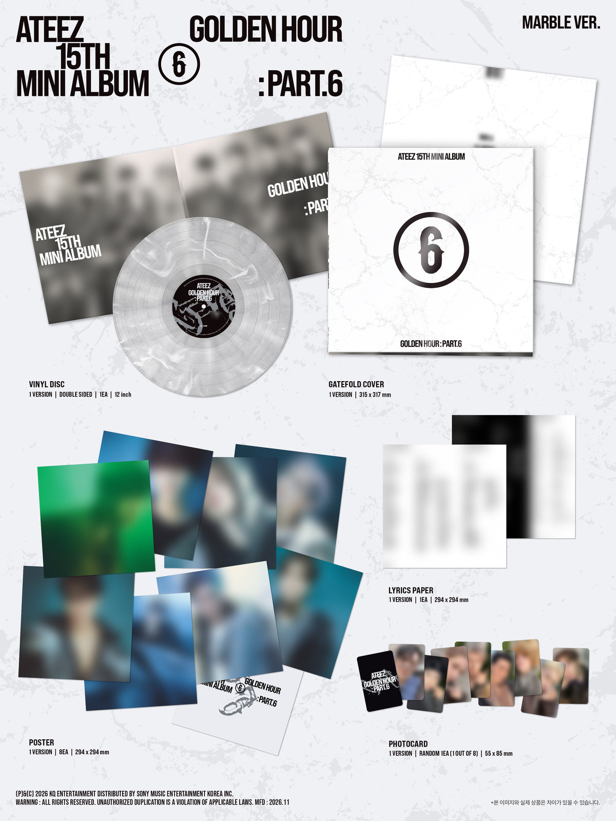 ATEEZ - GOLDEN HOUR : PART 6 MARBLE Ver Vinyl LP