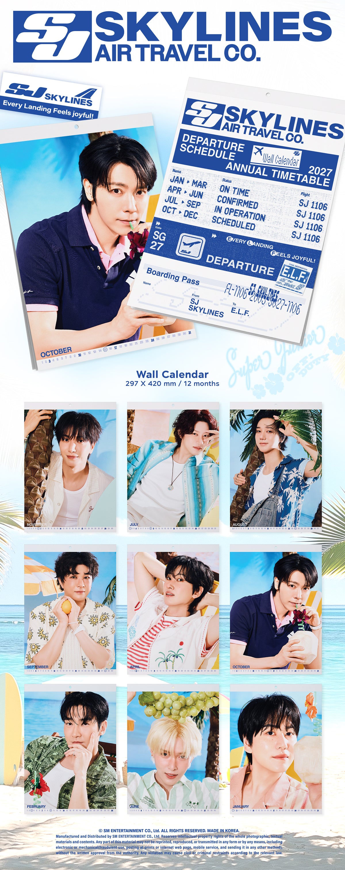 SUPER JUNIOR - SJ SKYLINES AIR TRAVEL Co 2027 Season's Greetings + POB or Wall Calendar