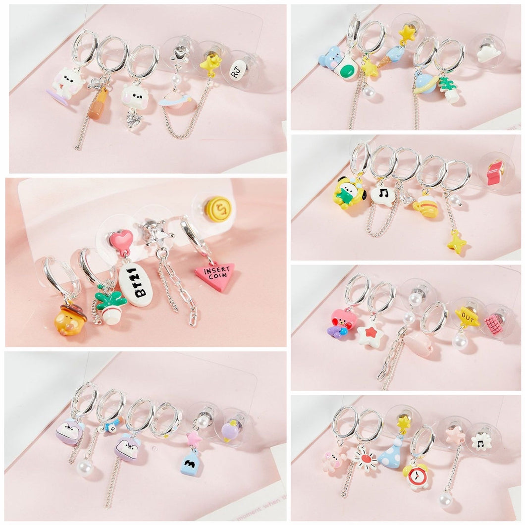 BT21 x SANFU Official 925 Silver Pin Ear Bone Stud Set Lucky Day Ver