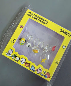 BT21 x SANFU Official 925 Silver Pin Ear Bone Stud Set Lucky Day Ver