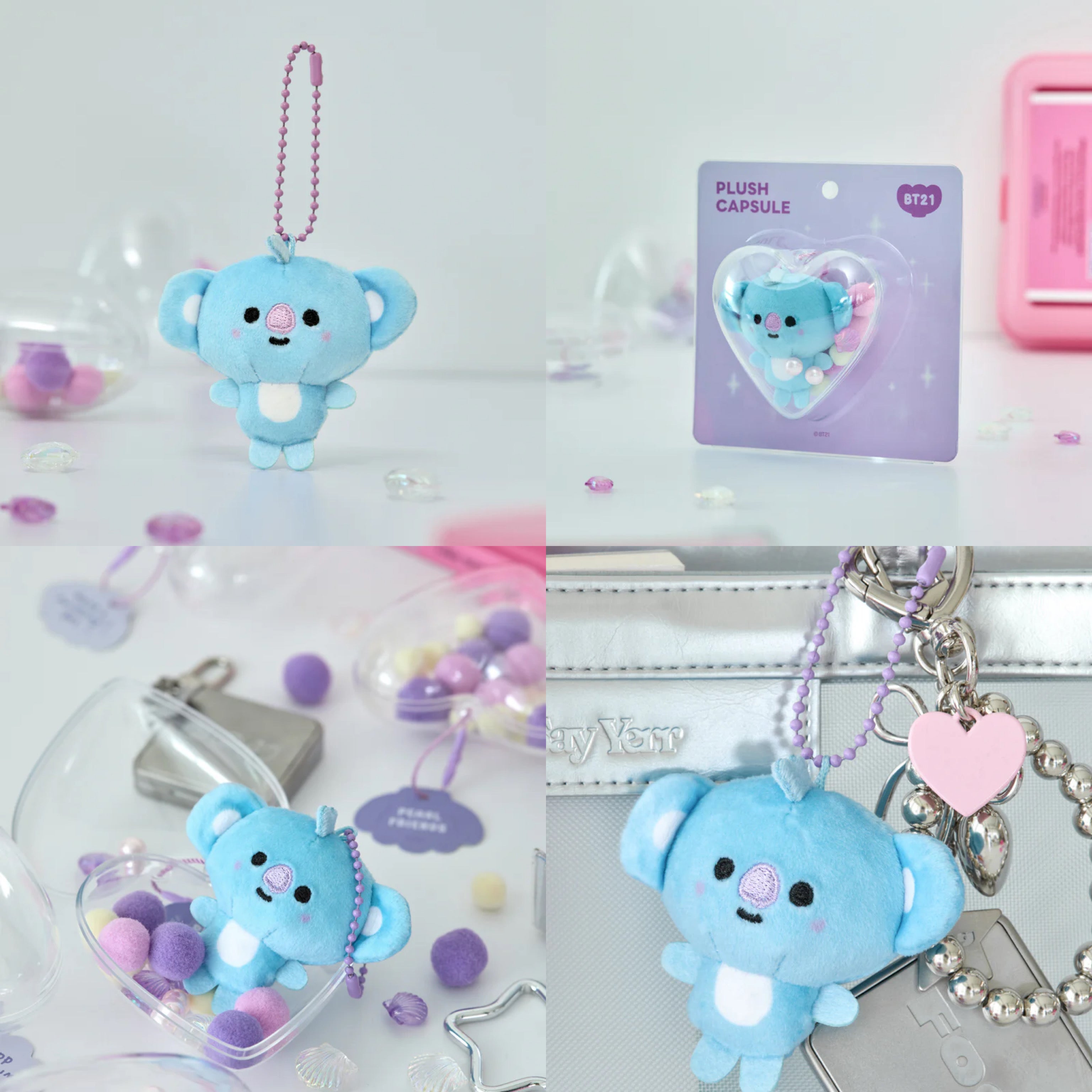 BT21 BABY JAPAN Official PEARL Plush Heart Case Keyring – K-STAR