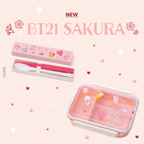 BT21 JAPAN Official SAKURA Lunch Box and Cutlery Set Special Edition