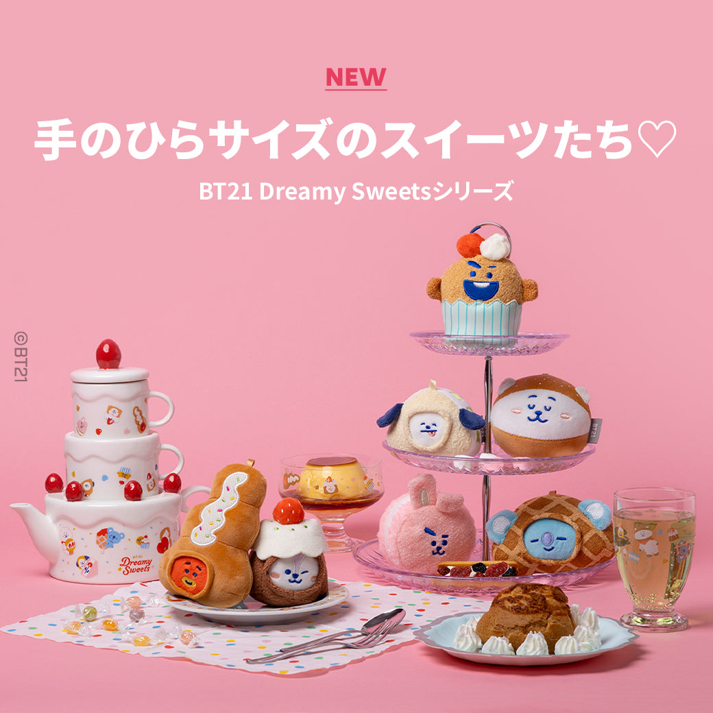 BT21 JAPAN Official Dreamy Sweets Face Doll and Teapot Cups Set