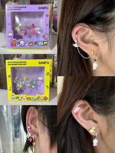 BT21 x SANFU Official 925 Silver Pin Ear Bone Stud Set Lucky Day Ver