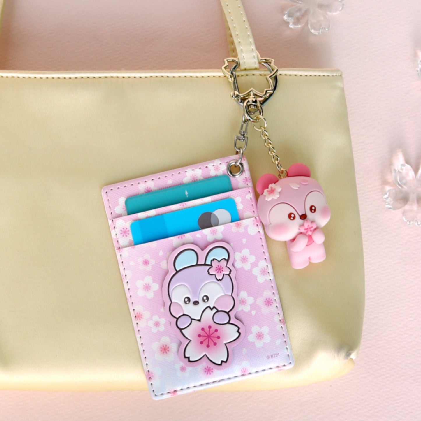 BT21 Minini Official Leather Patch Card Holder Cherry Blossom Ver