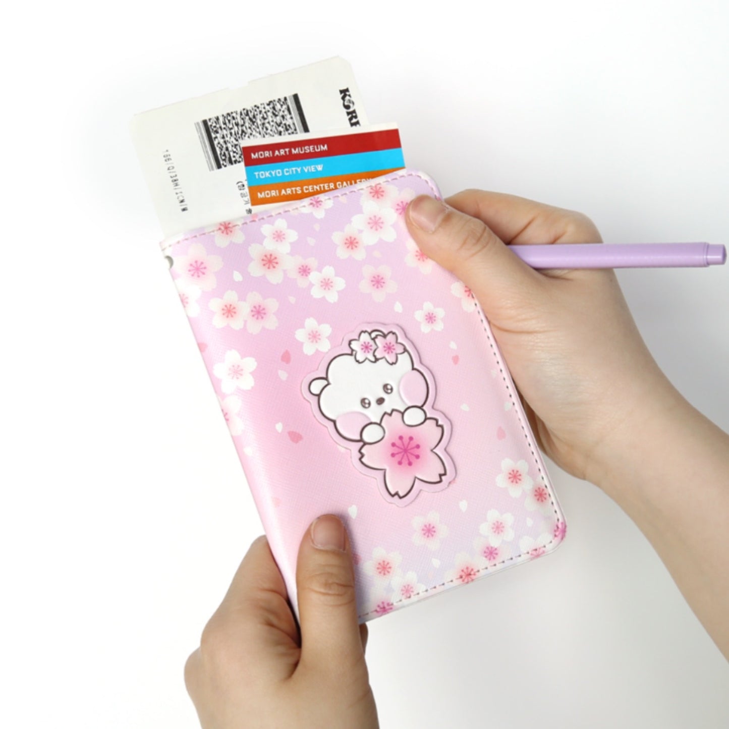 BT21 Minini Official Leather Patch Passport Cover Case S Size Cherry Blossom Ver