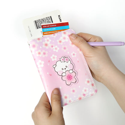 BT21 Minini Official Leather Patch Passport Cover Case S Size Cherry Blossom Ver