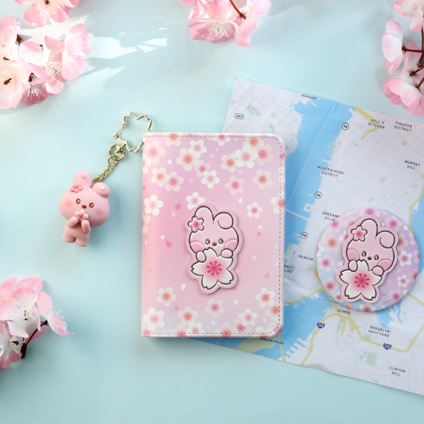 BT21 Minini Official Leather Patch Passport Cover Case S Size Cherry Blossom Ver