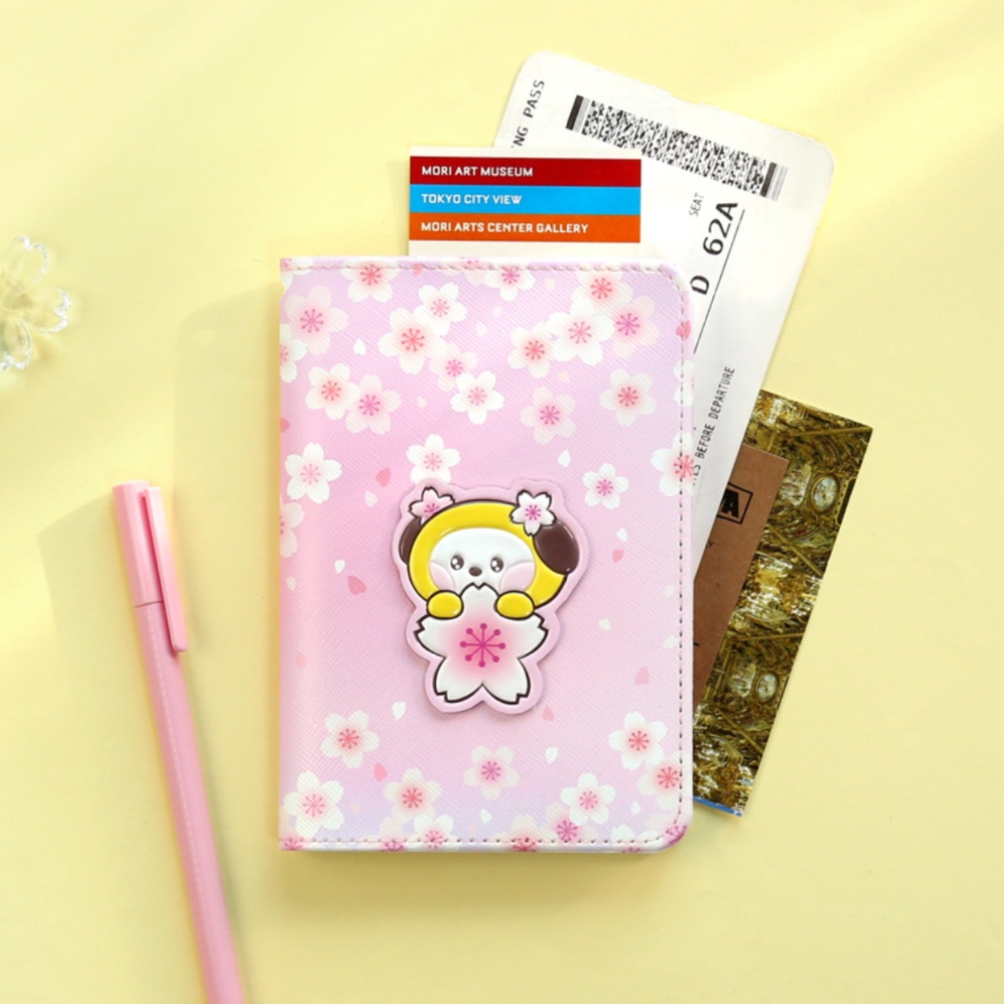 BT21 Minini Official Leather Patch Passport Cover Case S Size Cherry Blossom Ver