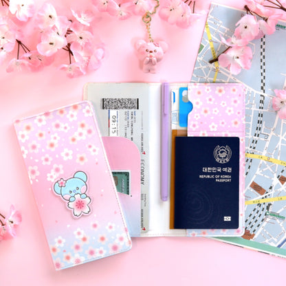 BT21 Minini Official Leather Patch Passport Cover Case L Size Cherry Blossom Ver