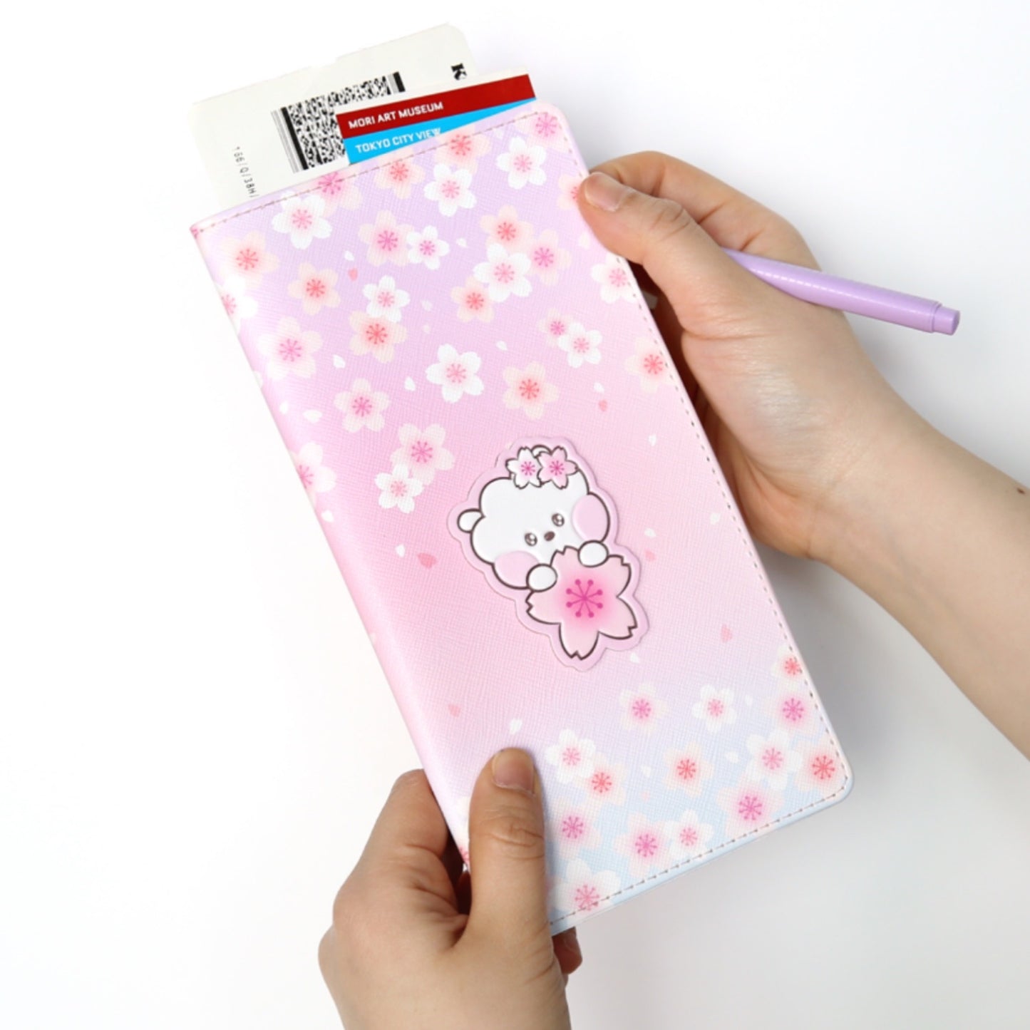 BT21 Minini Official Leather Patch Passport Cover Case L Size Cherry Blossom Ver