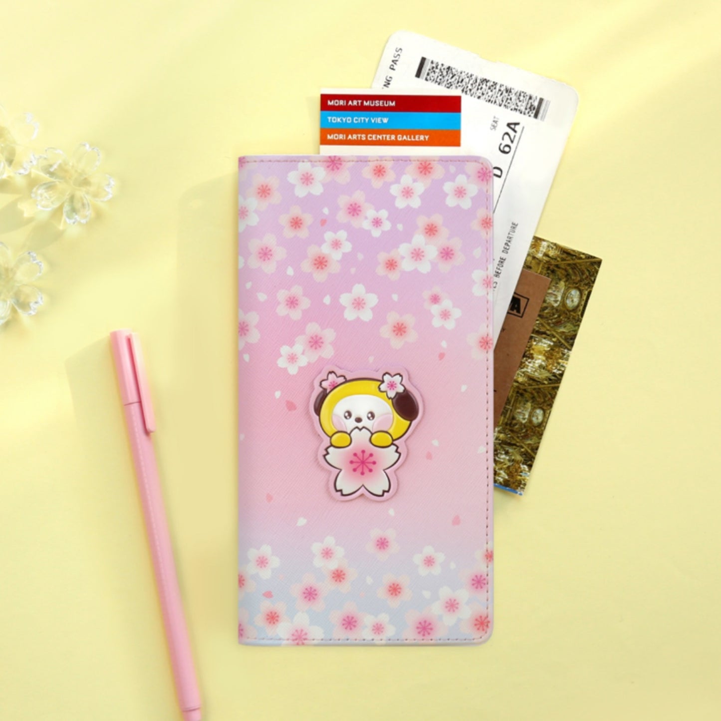 BT21 Minini Official Leather Patch Passport Cover Case L Size Cherry Blossom Ver