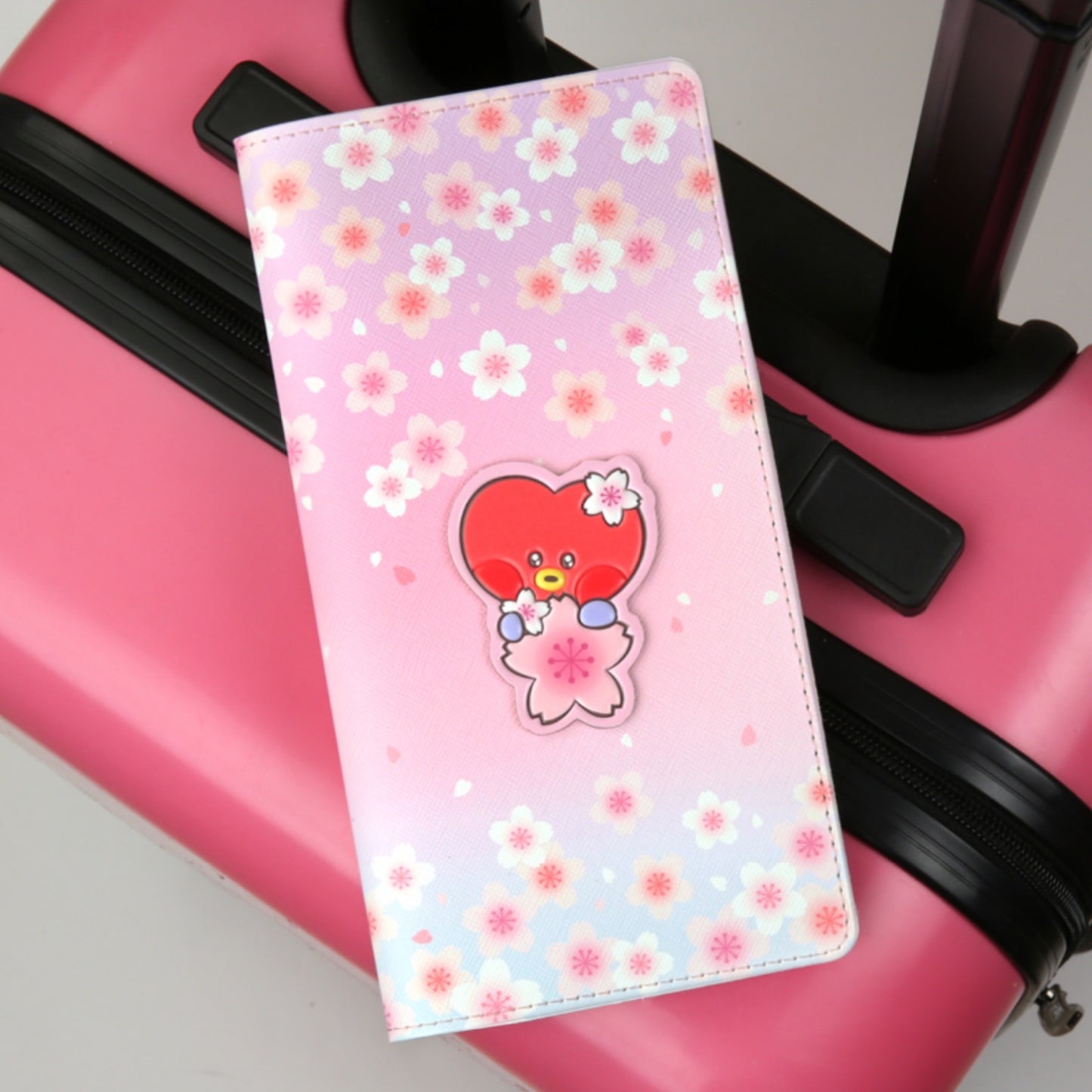 BT21 Minini Official Leather Patch Passport Cover Case L Size Cherry Blossom Ver