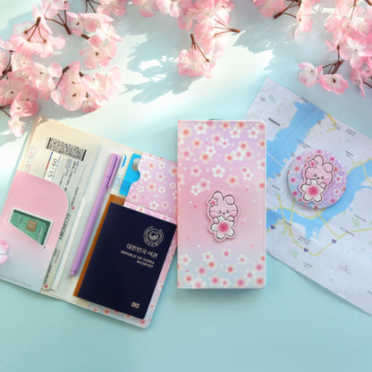 BT21 Minini Official Leather Patch Passport Cover Case L Size Cherry Blossom Ver