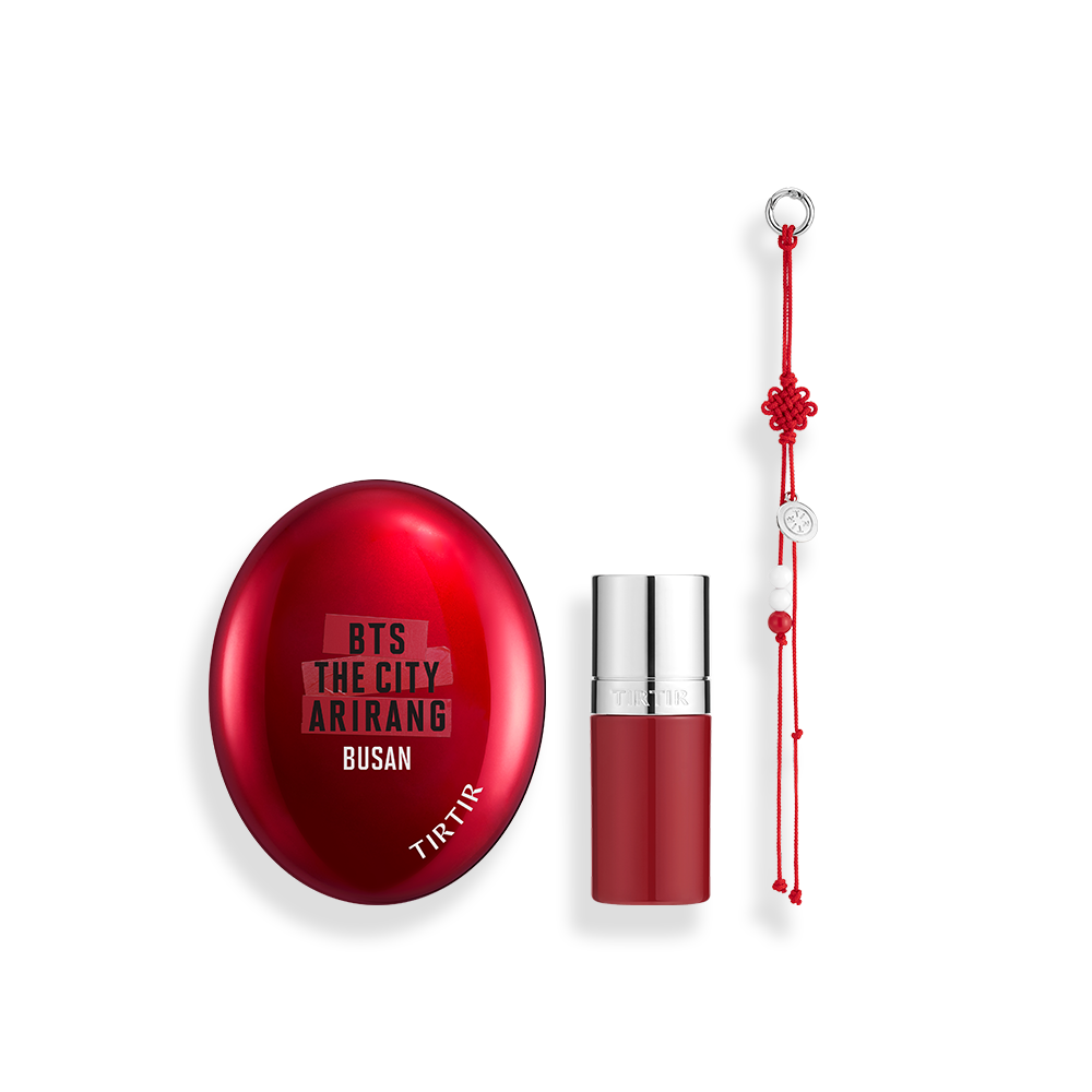 TIRTIR x BTS THE CITY BUSAN ICONIC RED DUO Set (Cushion + Lip Oil + Norigae Keyring)