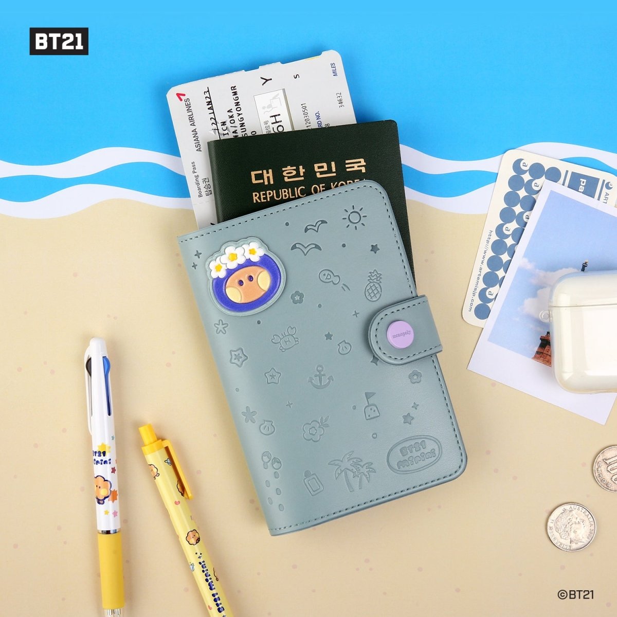 BT21 Minini Official Leather Patch Passport Case Vacance Ver. - K-STAR