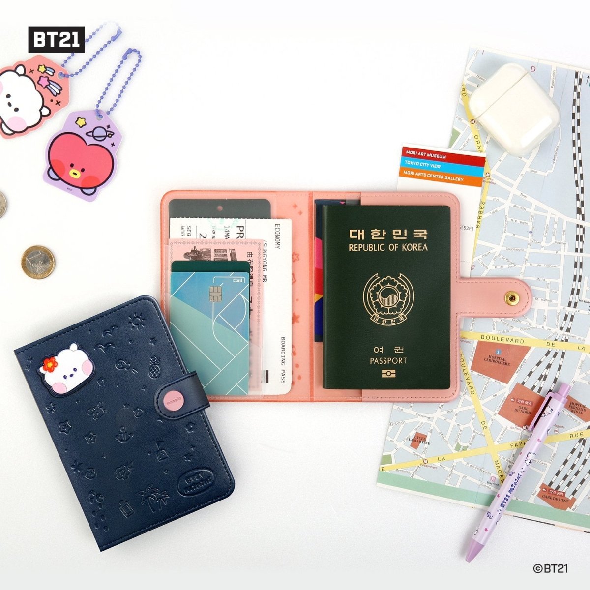 BT21 TATA minini LEATHER PASSPORT COVER – LINE FRIENDS COLLECTION