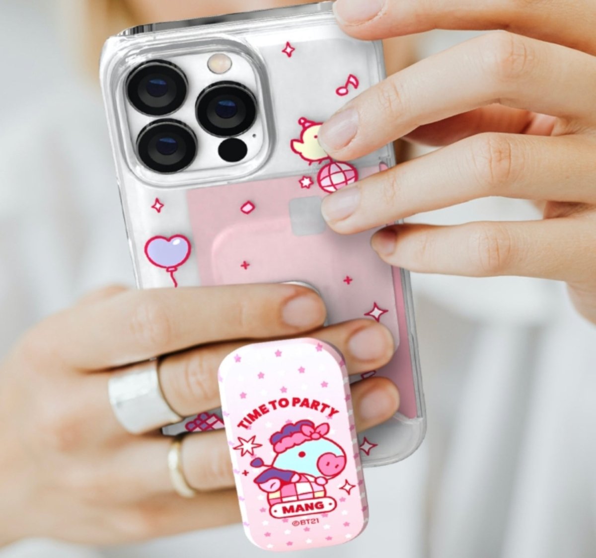 BT21 Party Time Click Stand Tok Clear Slim Card Case( iPhone and Galaxy) - K-STAR