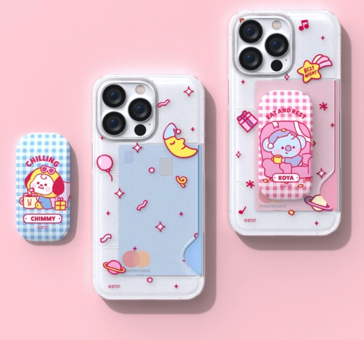 BT21 Party Time Click Stand Tok Clear Slim Card Case( iPhone and Galaxy) - K-STAR