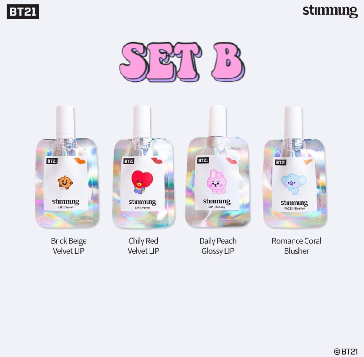 BT21 x STIMMUNG Official Makeup Set Velvet Lip + Face Blusher - K-STAR