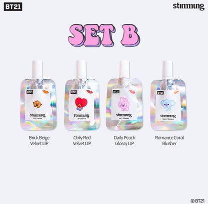 BT21 x STIMMUNG Official Makeup Set Velvet Lip + Face Blusher - K-STAR