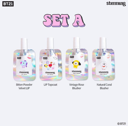 BT21 x STIMMUNG Official Makeup Set Velvet Lip + Face Blusher - K-STAR