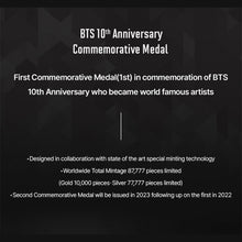 BTS OFFICIAL 10TH ANNIVERSARY COMMEMORATIVE MEDAL (SILVER 1/2 OZ) - K-STAR