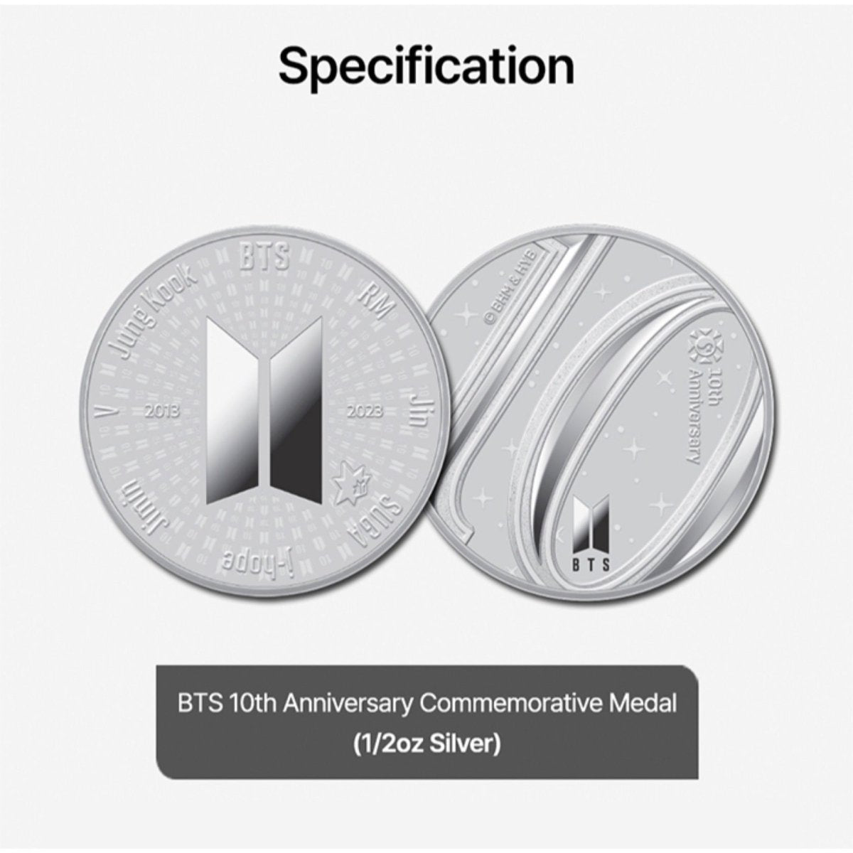 BTS OFFICIAL 10TH ANNIVERSARY MEDAL (SILVER 1/2 OZ) - APR - K-STAR