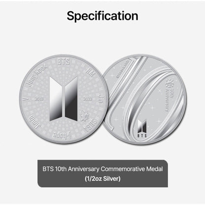 BTS OFFICIAL 10TH ANNIVERSARY MEDAL (SILVER 1/2 OZ) - APR - K-STAR