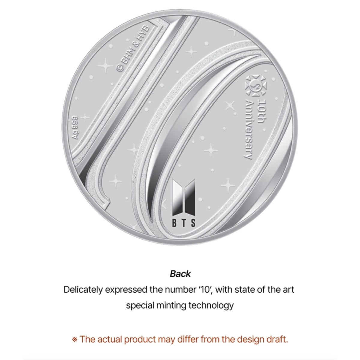BTS OFFICIAL 10TH ANNIVERSARY MEDAL (SILVER 1/2 OZ) - APR - K-STAR