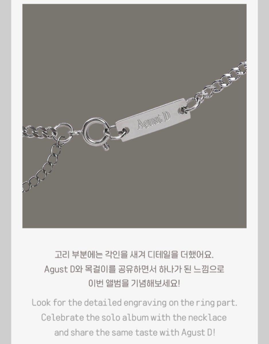 BTS SUGA - AGUST D Tour D-DAY Official Earrings Set & Necklace – K