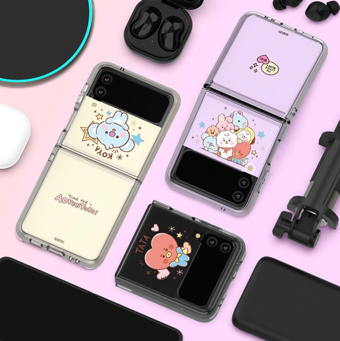 [LINE X BT21] BT21 Baby Sketch Galaxy Z FLIP 3 Clear Reinforced Phone Case - K-STAR