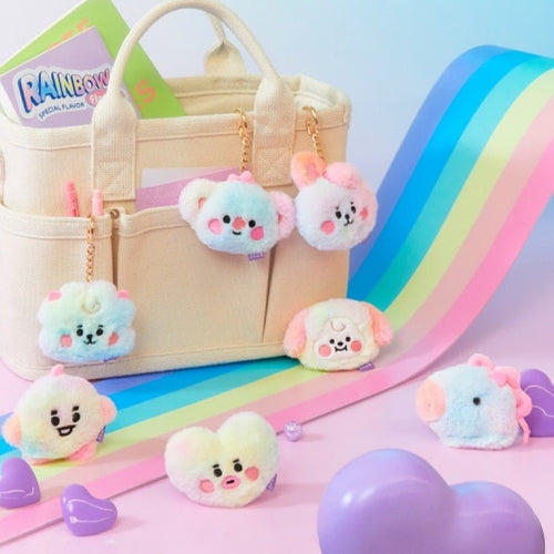 [LINE X BT21] BT21 Face Doll Bag Charm Rainbow Fur Series - K-STAR