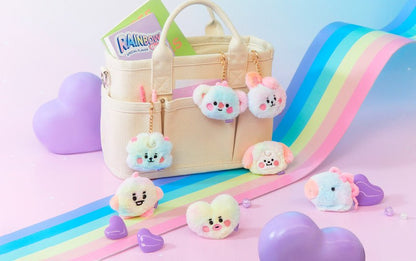 [LINE X BT21] BT21 Face Doll Bag Charm Rainbow Fur Series - K-STAR