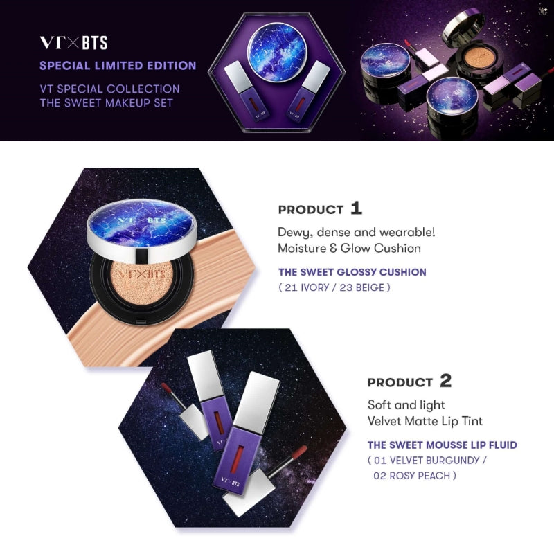 [VT COSMETICS X BTS] The Sweet Special Edition Set (Cushion + 2 Lip Fluid)