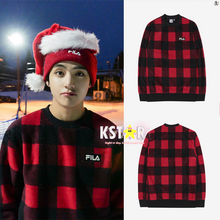 [FILA X BTS] Check Boa Sweatshirt Dark Red